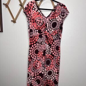 Lady Hathaway Vintage Pink Geometric Circular Midi Dress